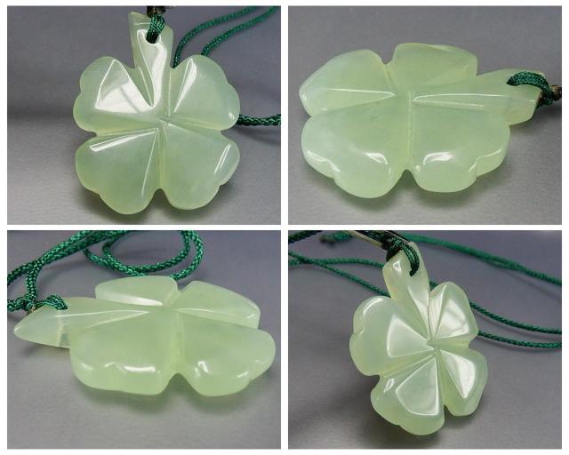 四葉クローバー手彫りネフライトヒスイ軟玉天然石紐ネックレス < 女性アクセサリー/時計  四葉クローバー手彫りネフライトヒスイ軟玉天然石紐ネックレス < 女性アクセサリー/時計の