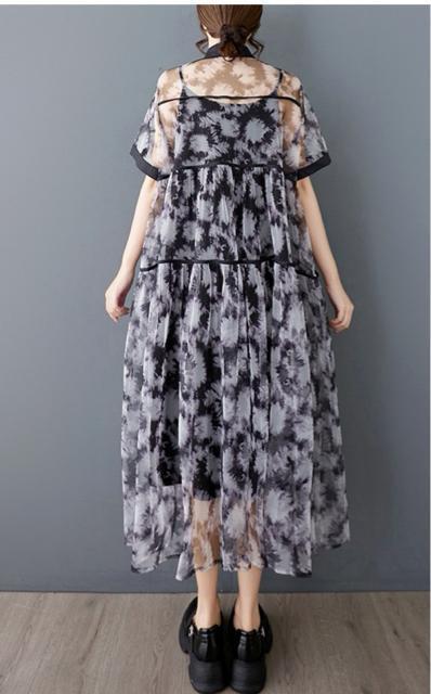 2点セット キャミーワンピース 前開きシースルー レースワンピース 大きいサイズ < 女性ファッション 2点セット キャミーワンピース 前開きシースルー レースワンピース 大きいサイズ < 女性ファッションの