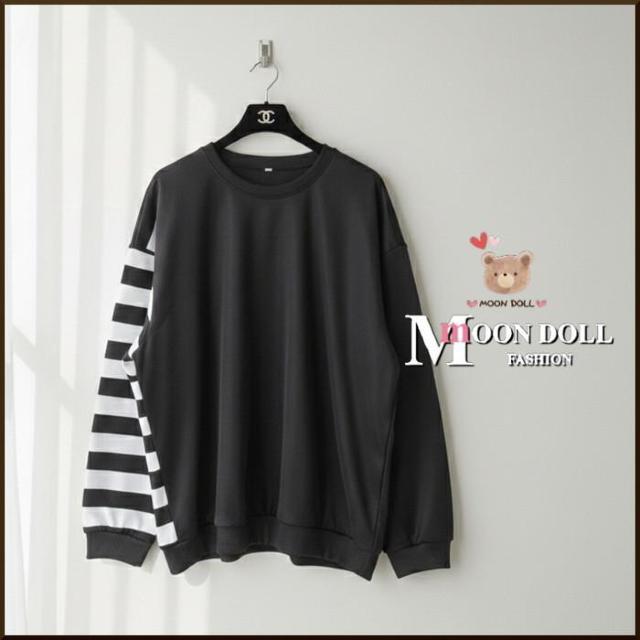 〜3L4L5L*左右非対称モノトーンボーダー柄プルオーバー* < 女性ファッション 〜3L4L5L*左右非対称モノトーンボーダー柄プルオーバー* < 女性ファッションの