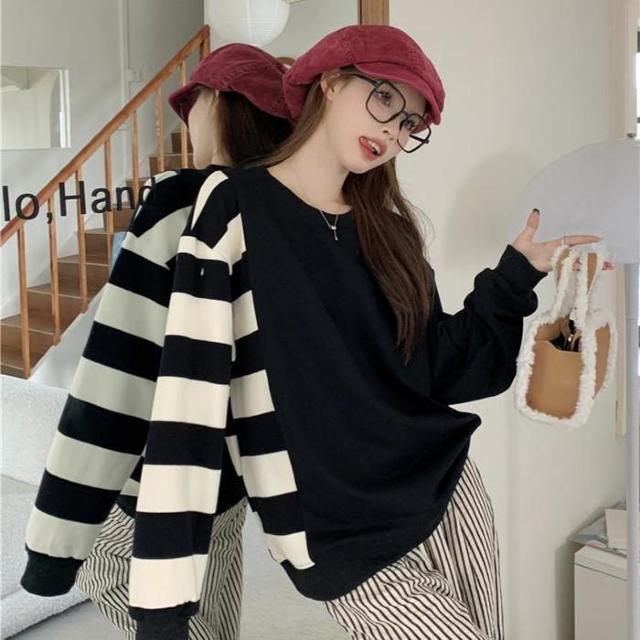 〜3L4L5L*左右非対称モノトーンボーダー柄プルオーバー* < 女性ファッション 〜3L4L5L*左右非対称モノトーンボーダー柄プルオーバー* < 女性ファッションの