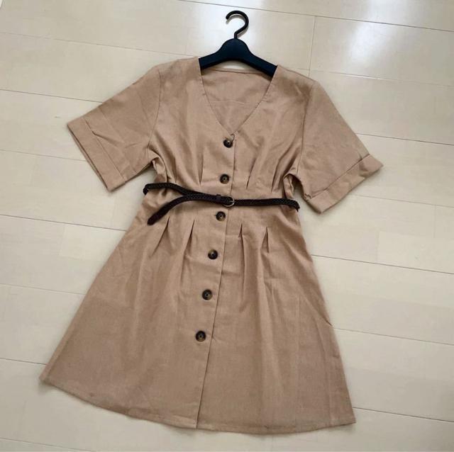 新品  Vネック前ボタン半袖ワンピース シャツワンピース < 女性ファッション  新品  Vネック前ボタン半袖ワンピース シャツワンピース  < 女性ファッションの