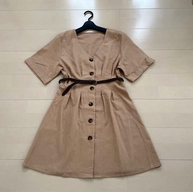 新品  Vネック前ボタン半袖ワンピース シャツワンピース < 女性ファッション  新品  Vネック前ボタン半袖ワンピース シャツワンピース < 女性ファッションの