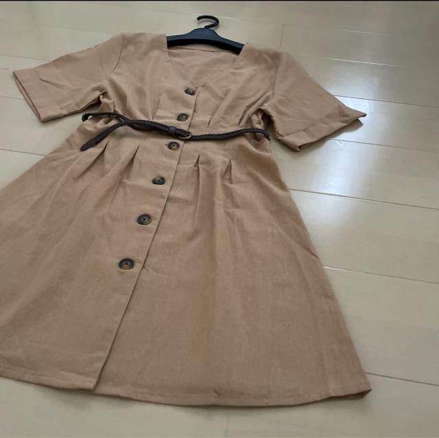 新品  Vネック前ボタン半袖ワンピース シャツワンピース < 女性ファッション  新品  Vネック前ボタン半袖ワンピース シャツワンピース < 女性ファッションの