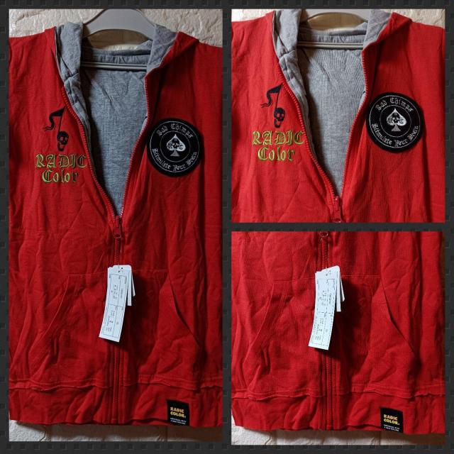 RADIC COLOR★新品★リバーシブル半袖パーカー/赤?グレー < 女性ファッション  RADIC COLOR★新品★リバーシブル半袖パーカー/赤?グレー < 女性ファッションの