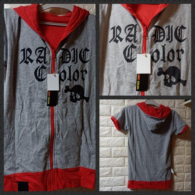 RADIC COLOR★新品★リバーシブル半袖パーカー/赤?グレー < 女性ファッション  RADIC COLOR★新品★リバーシブル半袖パーカー/赤?グレー < 女性ファッションの
