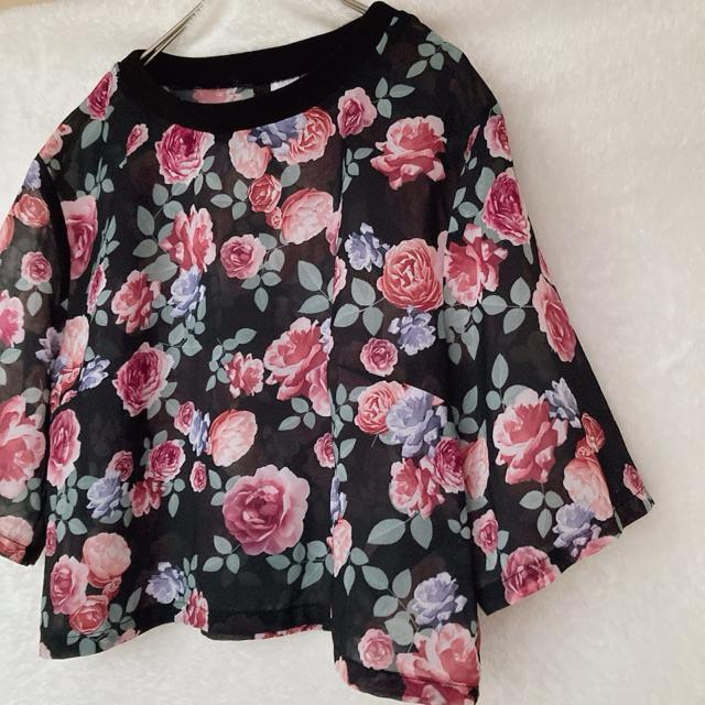 DIVIDED H&M 半袖 シースルー 花柄 ミニ丈 トップス 黒 XS N2m < ブランド  DIVIDED H&M 半袖 シースルー 花柄 ミニ丈 トップス 黒 XS N2m < ブランドの