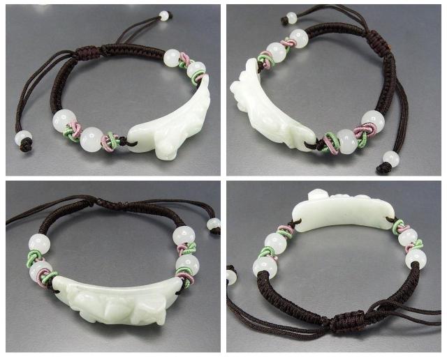 一点物ひすいヒキュウ手彫りプレート天然石翡翠手編み糸ブレスレット < 女性アクセサリー/時計  一点物ひすいヒキュウ手彫りプレート天然石翡翠手編み糸ブレスレット < 女性アクセサリー/時計の