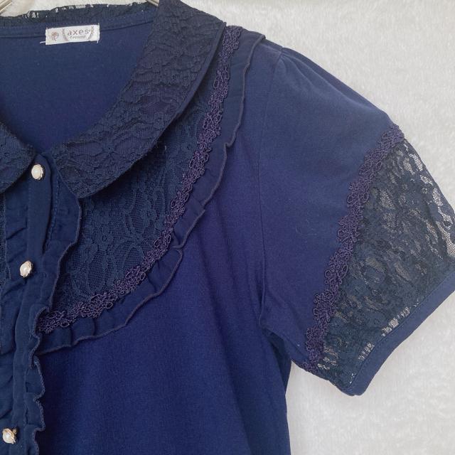 axes femme アクシーズ レース襟 半袖 トップス カットソー M ネイビー N2m < ブランド  axes femme アクシーズ レース襟 半袖 トップス カットソー M ネイビー N2m < ブランドの