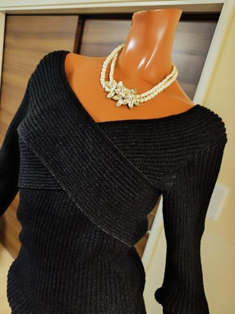新品?M?黒クロスニットワンピース? < 女性ファッション  新品?M?黒クロスニットワンピース? < 女性ファッションの