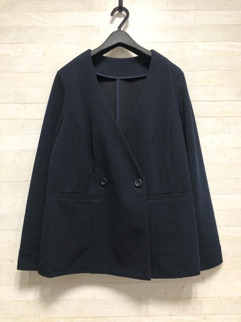 新品☆LL♪紺系♪ノーカラーのダブルジャケット♪合わせやすい♪☆Q363 < 女性ファッション  新品☆LL♪紺系♪ノーカラーのダブルジャケット♪合わせやすい♪☆Q363 < 女性ファッションの