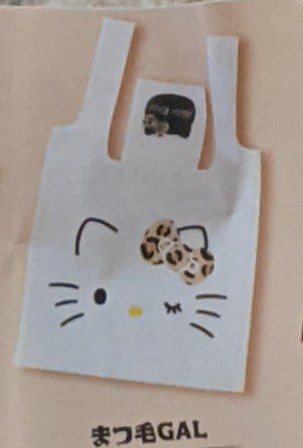 ハローキティ エコバッグ(白) ヒョウ柄リボン  まつ毛GAL < おもちゃ  ハローキティ エコバッグ(白) ヒョウ柄リボン  まつ毛GAL < おもちゃの