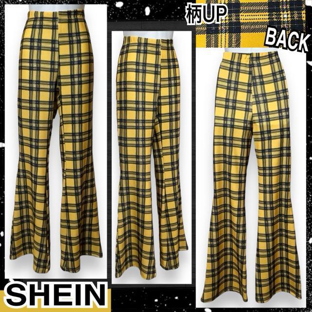 【新品/SHEIN】チェック柄ストレッチフレアパンツ/イエロー < 女性ファッション  【新品/SHEIN】チェック柄ストレッチフレアパンツ/イエロー  < 女性ファッションの