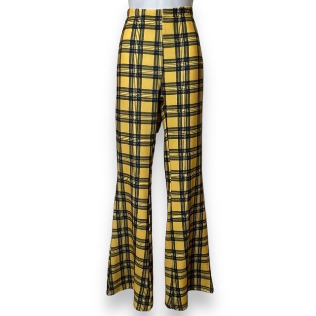 【新品/SHEIN】チェック柄ストレッチフレアパンツ/イエロー < 女性ファッション  【新品/SHEIN】チェック柄ストレッチフレアパンツ/イエロー < 女性ファッションの