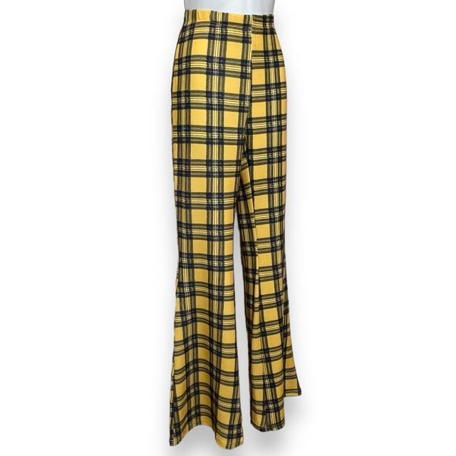 【新品/SHEIN】チェック柄ストレッチフレアパンツ/イエロー < 女性ファッション  【新品/SHEIN】チェック柄ストレッチフレアパンツ/イエロー < 女性ファッションの