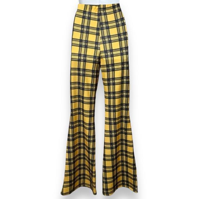 【新品/SHEIN】チェック柄ストレッチフレアパンツ/イエロー < 女性ファッション  【新品/SHEIN】チェック柄ストレッチフレアパンツ/イエロー < 女性ファッションの