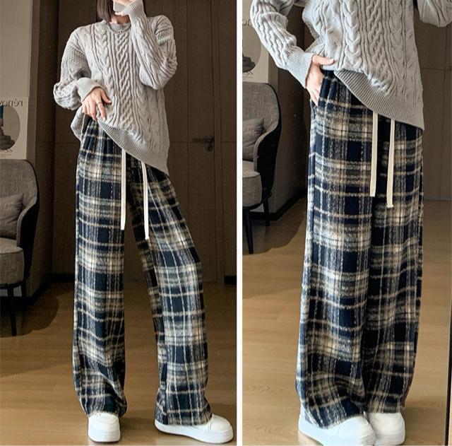 起毛素材 ワイドパンツ ガウチョパンツ  チェック柄 ネイビー 大きいサイズ < 女性ファッション  起毛素材 ワイドパンツ ガウチョパンツ  チェック柄 ネイビー 大きいサイズ  < 女性ファッションの