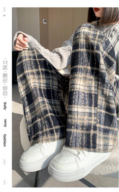 起毛素材 ワイドパンツ ガウチョパンツ  チェック柄 ネイビー 大きいサイズ < 女性ファッション  起毛素材 ワイドパンツ ガウチョパンツ  チェック柄 ネイビー 大きいサイズ < 女性ファッションの