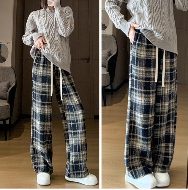 起毛素材 ワイドパンツ ガウチョパンツ  チェック柄 ネイビー 大きいサイズ < 女性ファッション  起毛素材 ワイドパンツ ガウチョパンツ  チェック柄 ネイビー 大きいサイズ < 女性ファッションの
