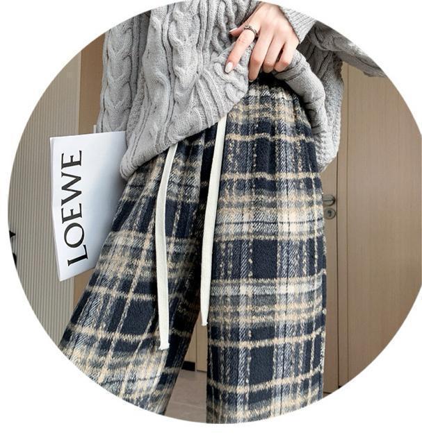 起毛素材 ワイドパンツ ガウチョパンツ  チェック柄 ネイビー 大きいサイズ < 女性ファッション  起毛素材 ワイドパンツ ガウチョパンツ  チェック柄 ネイビー 大きいサイズ < 女性ファッションの