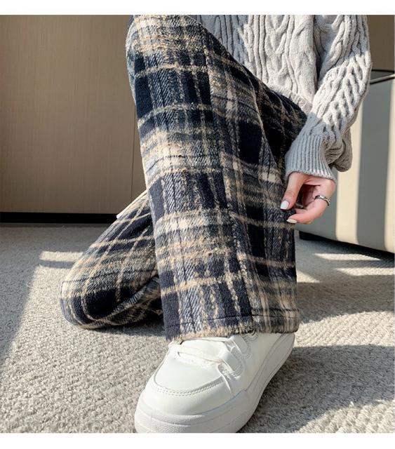起毛素材 ワイドパンツ ガウチョパンツ  チェック柄 ネイビー 大きいサイズ < 女性ファッション  起毛素材 ワイドパンツ ガウチョパンツ  チェック柄 ネイビー 大きいサイズ < 女性ファッションの