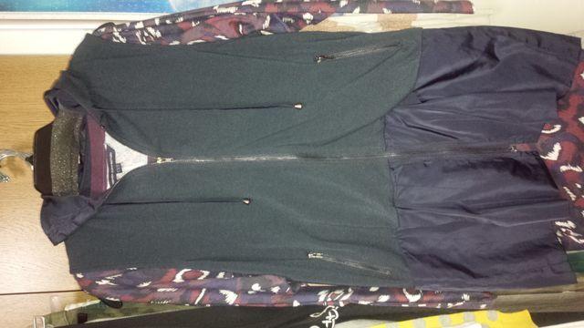 ネイビー フードパーカーベスト 丈長 チュニック丈 異素材M < 女性ファッション  ネイビー フードパーカーベスト 丈長 チュニック丈 異素材M  < 女性ファッションの