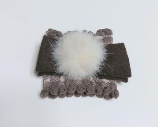 ファー付き リボン チェック柄 リストバンド★ < 女性ファッション ファー付き リボン チェック柄 リストバンド★ < 女性ファッションの