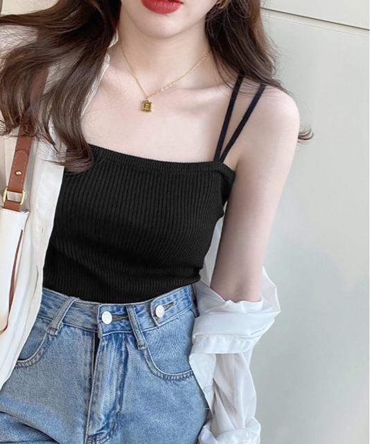 送料無料 新品 リブニットキャミソール ダブルストラップ < 女性ファッション  送料無料 新品 リブニットキャミソール ダブルストラップ < 女性ファッションの
