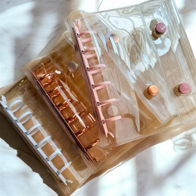 ミニバインダー シール帳 PVC 6穴タイプ リフィル10枚付き 透明 手帳 カード収納 ステッカー整理 かわいい ピンクゴールド < インテリア/ライフ  ミニバインダー シール帳 PVC 6穴タイプ リフィル10枚付き 透明 手帳 カード収納 ステッカー整理 かわいい ピンクゴールド < インテリア/ライフの