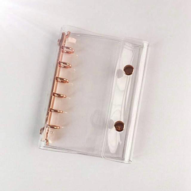 ミニバインダー シール帳 PVC 6穴タイプ リフィル10枚付き 透明 手帳 カード収納 ステッカー整理 かわいい ピンクゴールド < インテリア/ライフ  ミニバインダー シール帳 PVC 6穴タイプ リフィル10枚付き 透明 手帳 カード収納 ステッカー整理 かわいい ピンクゴールド < インテリア/ライフの