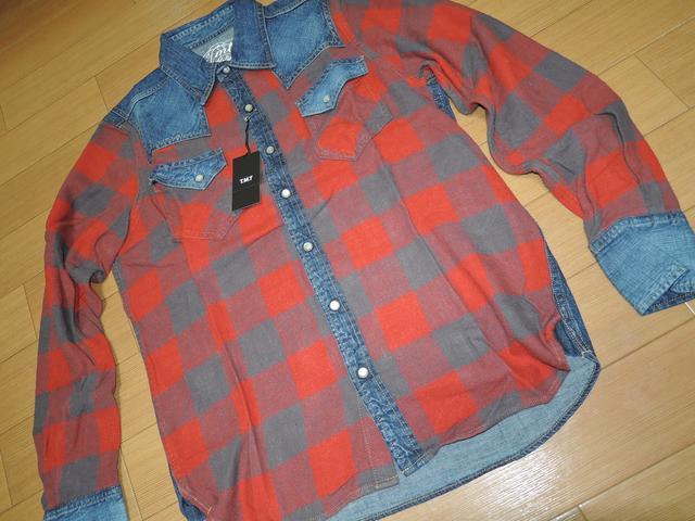 新品TMTデニム切替チェックシャツM赤タンガリーインディゴ < ブランド 新品TMTデニム切替チェックシャツM赤タンガリーインディゴ < ブランドの
