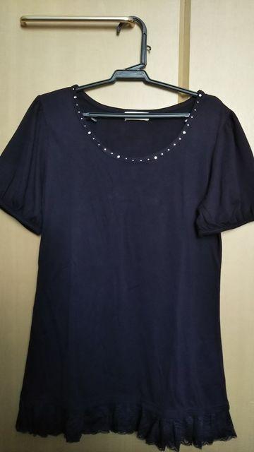 半袖デザインTシャツ◇M 紺 裾レース < 女性ファッション  半袖デザインTシャツ◇M 紺 裾レース  < 女性ファッションの