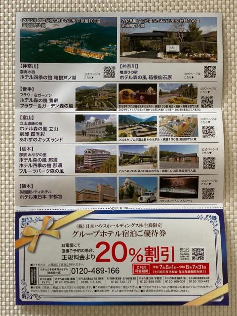 日本ハウスホールディングス 株主優待券 宿泊20%割引券 2026.7.31期限 ミニレター85円発送可 < チケット/金券 日本ハウスホールディングス 株主優待券 宿泊20%割引券 2026.7.31期限 ミニレター85円発送可 < チケット/金券の