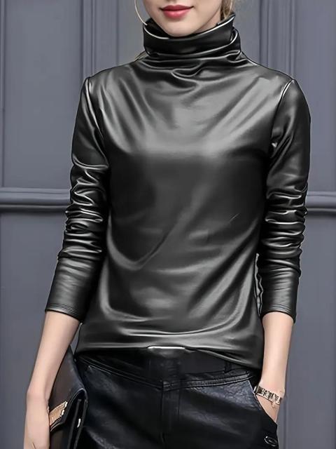 超お買い得2290円★【シーズン万能】レディース長袖PUスウェットシャツ - ハイネック USAサイズM(日本サイズXL相当) < 女性ファッション  超お買い得2290円★【シーズン万能】レディース長袖PUスウェットシャツ - ハイネック USAサイズM(日本サイズXL相当) < 女性ファッションの