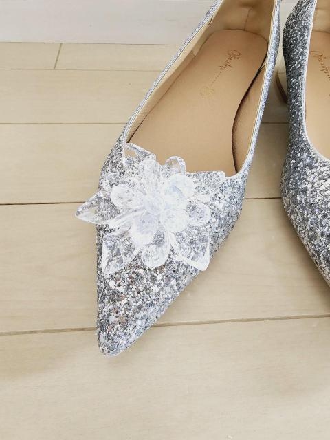 新品  シルバーラメキラキラ クリアフラワー シンデレラパンプス 25p ウエディング 結婚式 パーティー < 女性ファッション  新品  シルバーラメキラキラ クリアフラワー シンデレラパンプス 25p ウエディング 結婚式 パーティー < 女性ファッションの