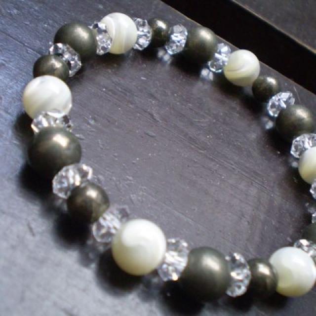 パイライトxマザーオブパールxカット水晶ブレスレット*1 < 女性アクセサリー/時計 パイライトxマザーオブパールxカット水晶ブレスレット*1 < 女性アクセサリー/時計の