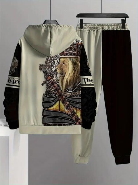 爆ヤス価格2590円★虎柄プリントのフード付きスーツ、フーディーとドローストリングパンツのセット USAサイズM(日本サイズXL) < 男性ファッション  爆ヤス価格2590円★虎柄プリントのフード付きスーツ、フーディーとドローストリングパンツのセット USAサイズM(日本サイズXL) < 男性ファッションの