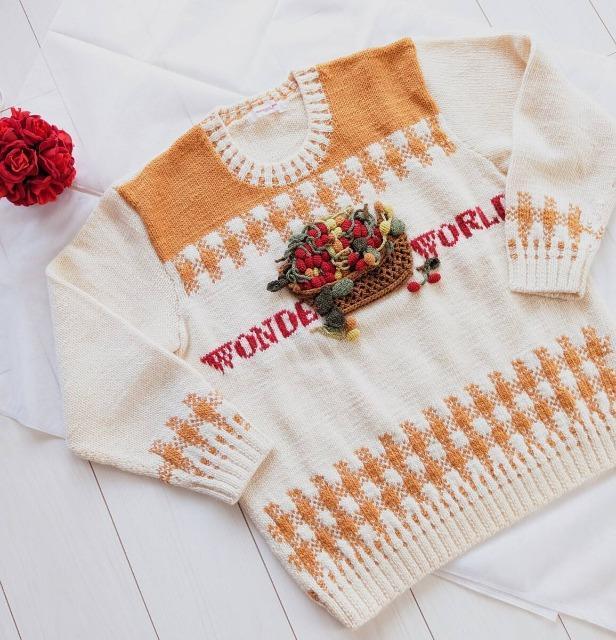 ワンダフルワールド/カネコイサオ/KANEKO ISAO/97年秋冬カタログ掲載/ウール籠チェリーモチーフ付セーター チェリー籠 < ブランド ワンダフルワールド/カネコイサオ/KANEKO ISAO/97年秋冬カタログ掲載/ウール籠チェリーモチーフ付セーター チェリー籠 < ブランドの