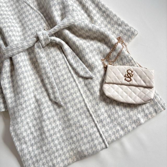 ◆美品◆レナウン◆大きいサイズ感◆ノーカラーウールロングコート◆千鳥◆グレー◆L < 女性ファッション ◆美品◆レナウン◆大きいサイズ感◆ノーカラーウールロングコート◆千鳥◆グレー◆L < 女性ファッションの