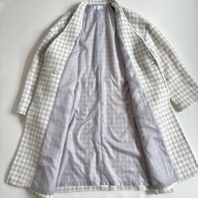 ◆美品◆レナウン◆大きいサイズ感◆ノーカラーウールロングコート◆千鳥◆グレー◆L < 女性ファッション ◆美品◆レナウン◆大きいサイズ感◆ノーカラーウールロングコート◆千鳥◆グレー◆L < 女性ファッションの