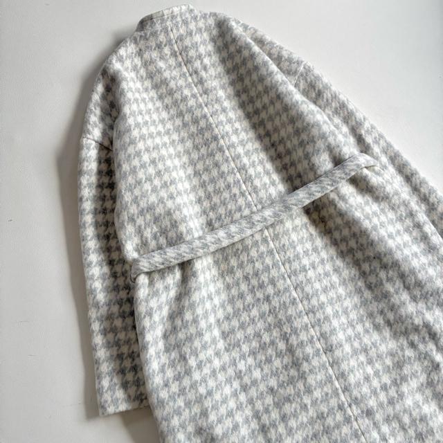 ◆美品◆レナウン◆大きいサイズ感◆ノーカラーウールロングコート◆千鳥◆グレー◆L < 女性ファッション ◆美品◆レナウン◆大きいサイズ感◆ノーカラーウールロングコート◆千鳥◆グレー◆L < 女性ファッションの