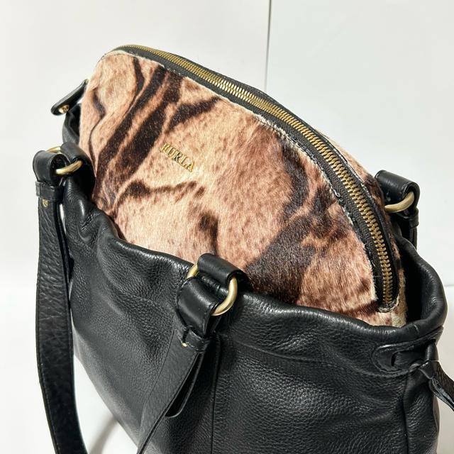 FURLA フルラ レザー ハラコ アニマル柄 ハンドバッグ トートバッグ レディース ブラック ベージュ < ブランド FURLA フルラ レザー ハラコ アニマル柄 ハンドバッグ トートバッグ レディース ブラック ベージュ < ブランドの