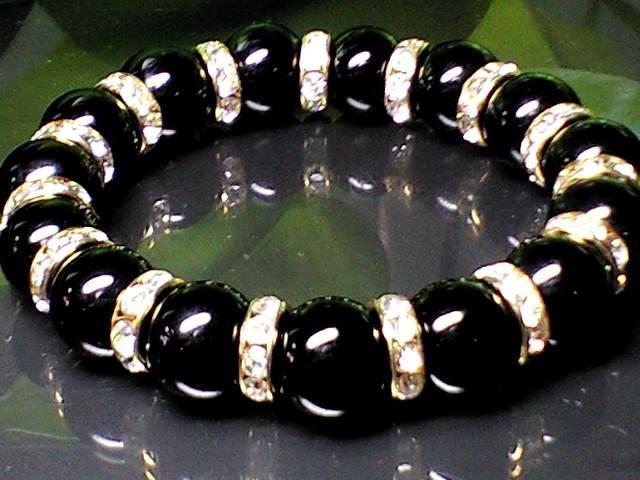 パワーストーン☆天然石!!ブラックオニキス12ミリ数珠ブレスレット§金ロンデル < 女性アクセサリー/時計  パワーストーン☆天然石!!ブラックオニキス12ミリ数珠ブレスレット§金ロンデル < 女性アクセサリー/時計の