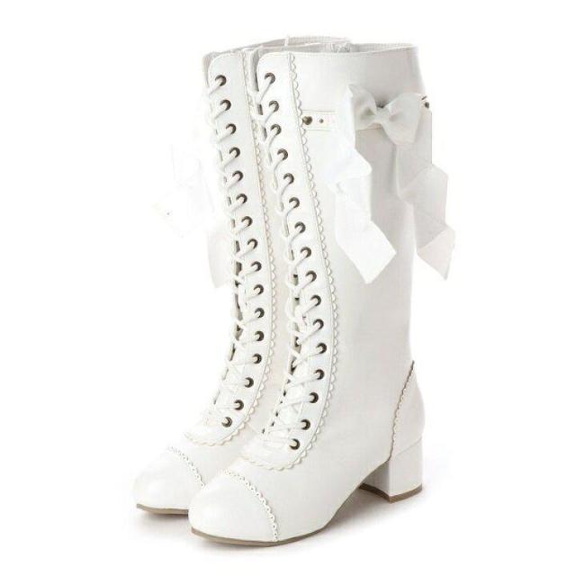 送料無料! クイーンビー レディ リボン ロングブーツ(ホワイト) < 女性ファッション  送料無料! クイーンビー レディ リボン ロングブーツ(ホワイト)  < 女性ファッションの