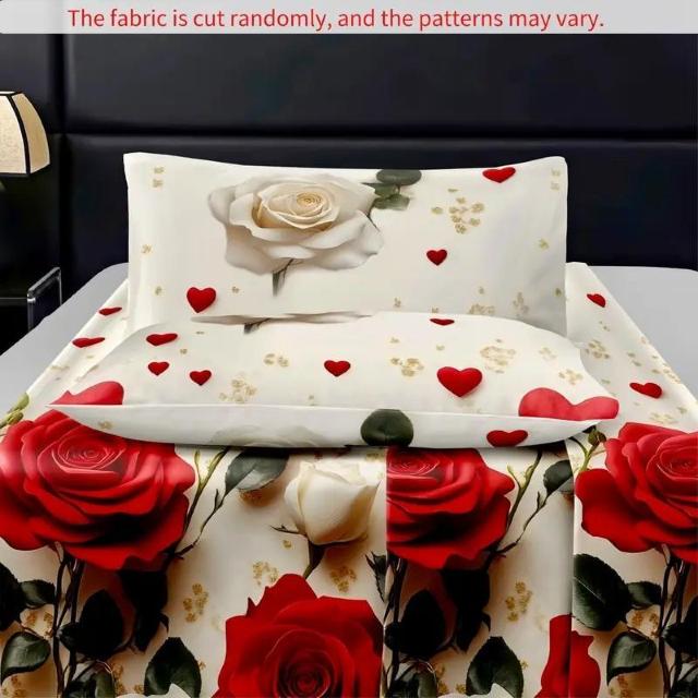 爆ヤス価格2490円★3枚セットの赤と白の薔薇クラスター、ベッドシートと枕カバー 2枚 120cm×200cm < インテリア/ライフ 爆ヤス価格2490円★3枚セットの赤と白の薔薇クラスター、ベッドシートと枕カバー 2枚 120cm×200cm < インテリア/ライフの