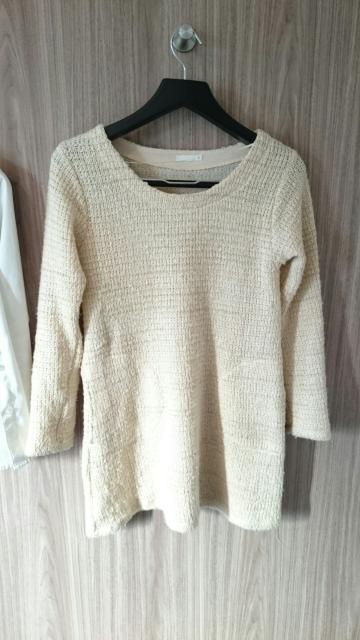 オフホワイト 金ラメ ミニワンピース チュニック ニット セーター 毛玉有り 使用感有り < 女性ファッション  オフホワイト 金ラメ ミニワンピース チュニック ニット セーター 毛玉有り 使用感有り  < 女性ファッションの