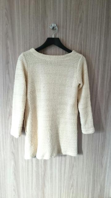 オフホワイト 金ラメ ミニワンピース チュニック ニット セーター 毛玉有り 使用感有り < 女性ファッション  オフホワイト 金ラメ ミニワンピース チュニック ニット セーター 毛玉有り 使用感有り < 女性ファッションの