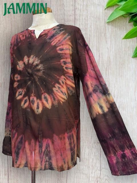 ぐるぐるタイダイクルタ ヒッピー アフリカン エスニック アジアン 長袖 < 男性ファッション ぐるぐるタイダイクルタ ヒッピー アフリカン エスニック アジアン 長袖 < 男性ファッションの