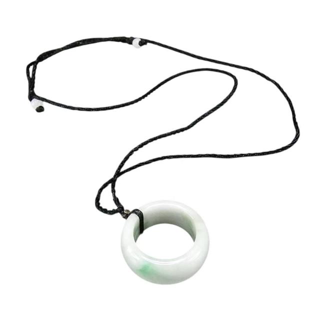 一点物緑入り3A天然石ひすい本翡翠サムリング約21号黒糸ネックレス < 女性アクセサリー/時計 一点物緑入り3A天然石ひすい本翡翠サムリング約21号黒糸ネックレス < 女性アクセサリー/時計の