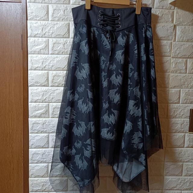 ROMWE★新品★バットプリネットレースアシメロンスカ/M < 女性ファッション  ROMWE★新品★バットプリネットレースアシメロンスカ/M < 女性ファッションの