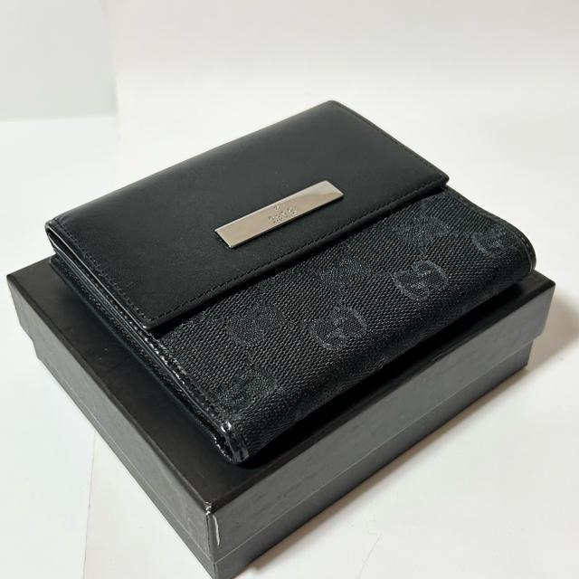 美品 GUCCI グッチ 二つ折り財布 05504 0959 GGキャンバス レザー ブラック < ブランド 美品 GUCCI グッチ 二つ折り財布 05504 0959 GGキャンバス レザー ブラック < ブランドの